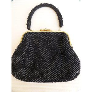 Vintage black cream reversible beaded evening handbag